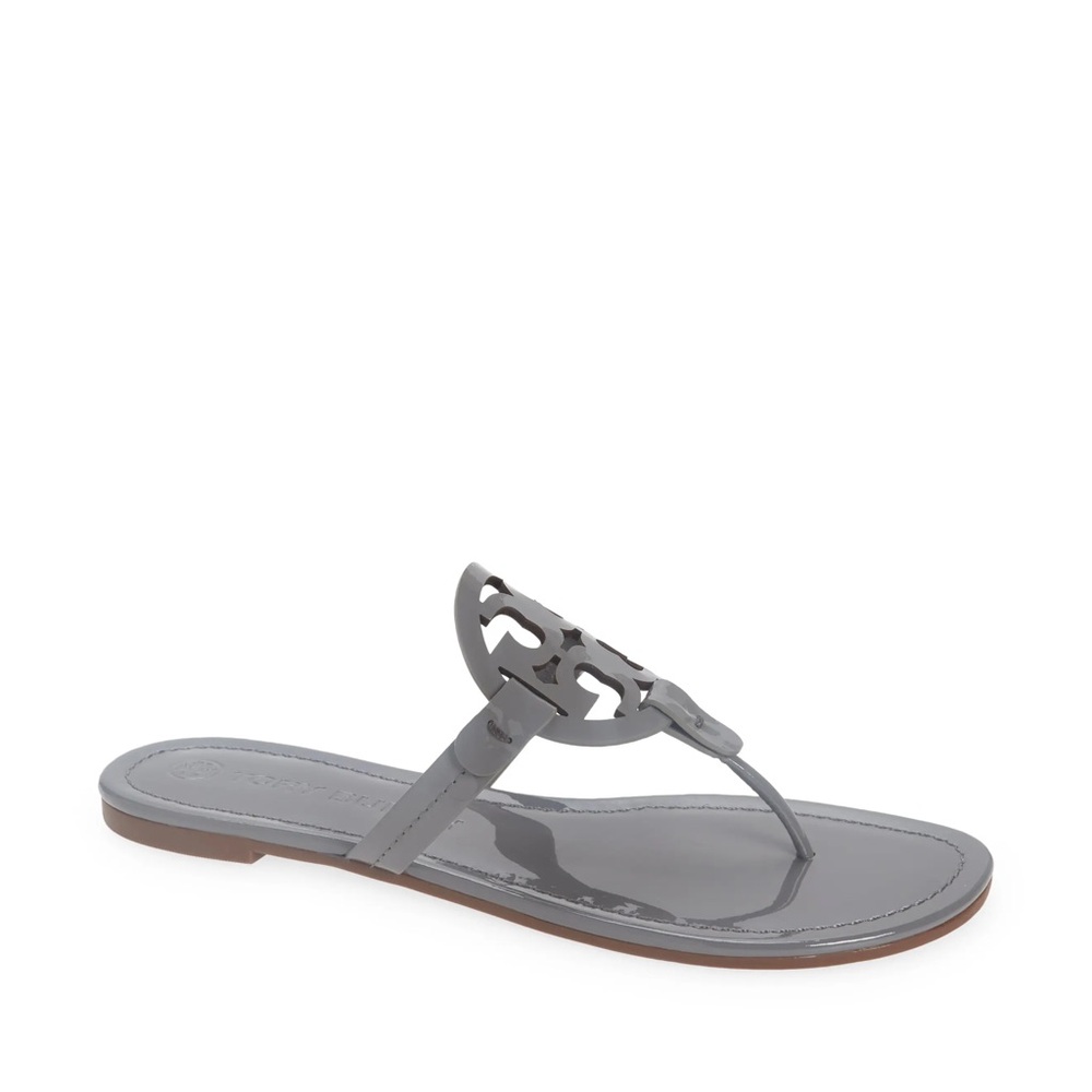 Tory Burch Malta Gray Patent Miller Sandals
